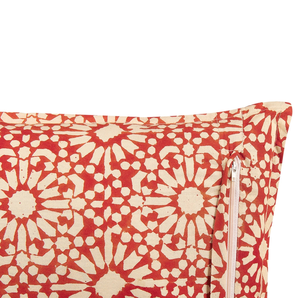 Set di 2 cuscini decorativi rosso panna cotone motivo geometrico 45 x 45 cm complementi d'arredo design folk