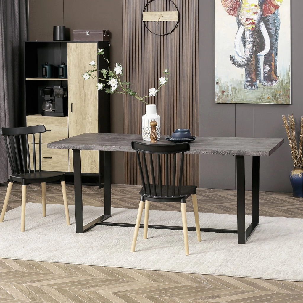 TAVOLO DA PRANZO RETTANGOLARE STILE INDUSTRIALE PER 8 PERSONE, 180X90X75 CM, GRIGIO E NERO