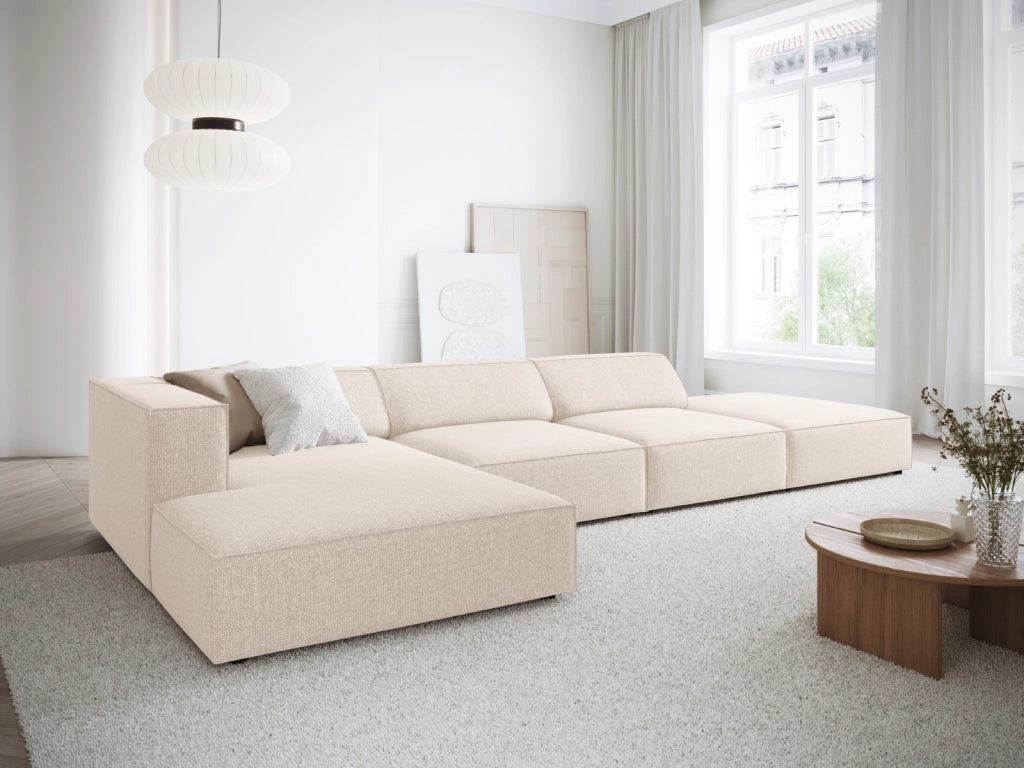 Cosmopolitan Design - Divano angolare sinistro "Arendal" 5 posti in ciniglia beige chiaro 