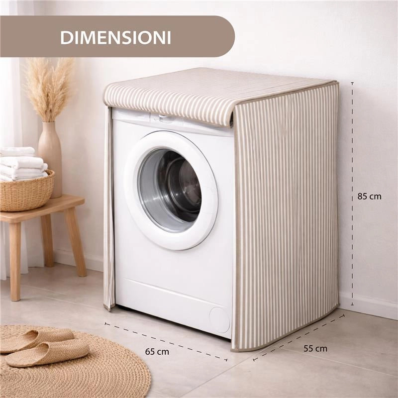COPRILAVATRICE IN TESSUTO CON CHIUSURA ZIP, CON FANTASIA A RIGHE MARRONE, DIMENSIONI 65X55X85CM