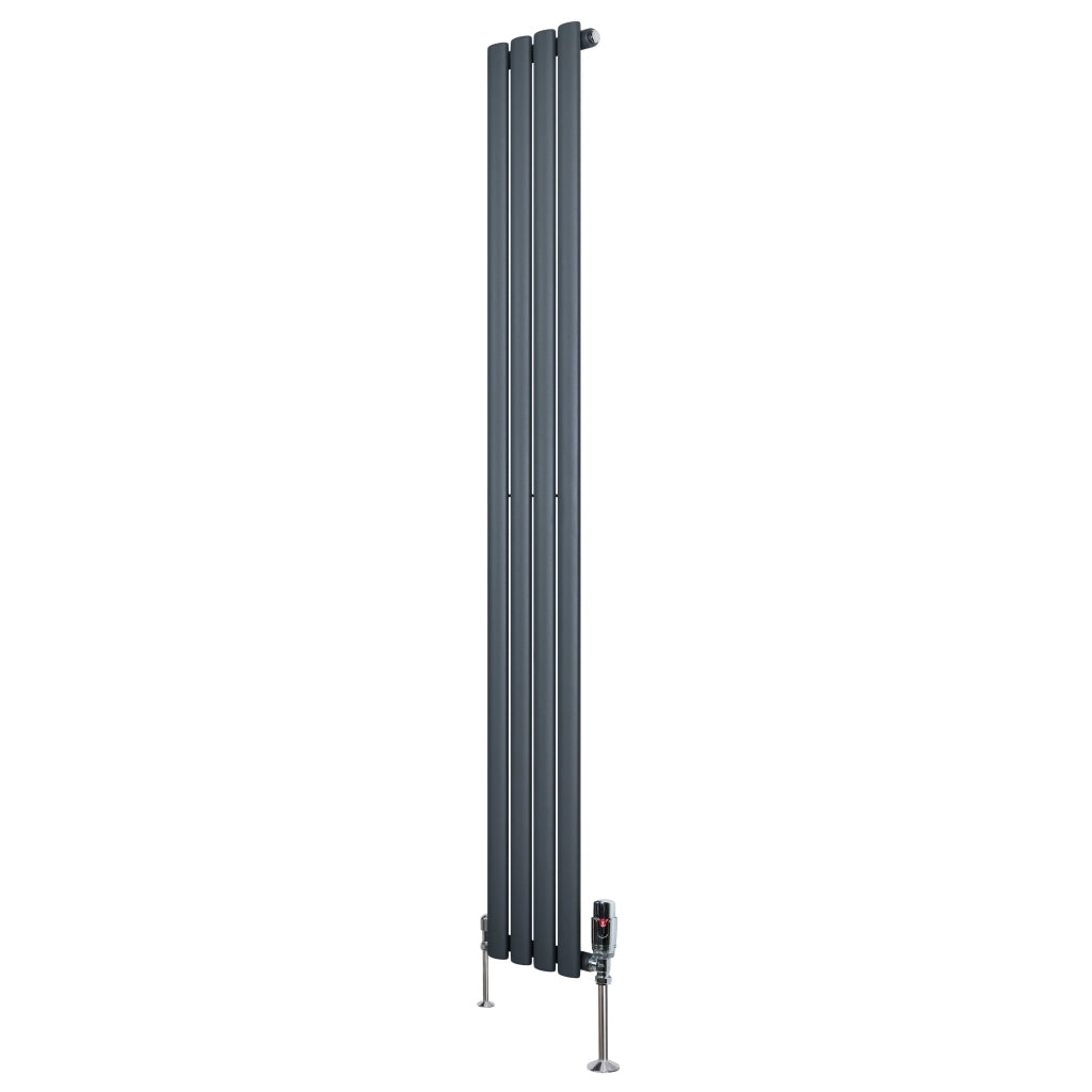Radiatore Verticale Ovale 1800x240mm Grigio Antracite con Valvole TRV