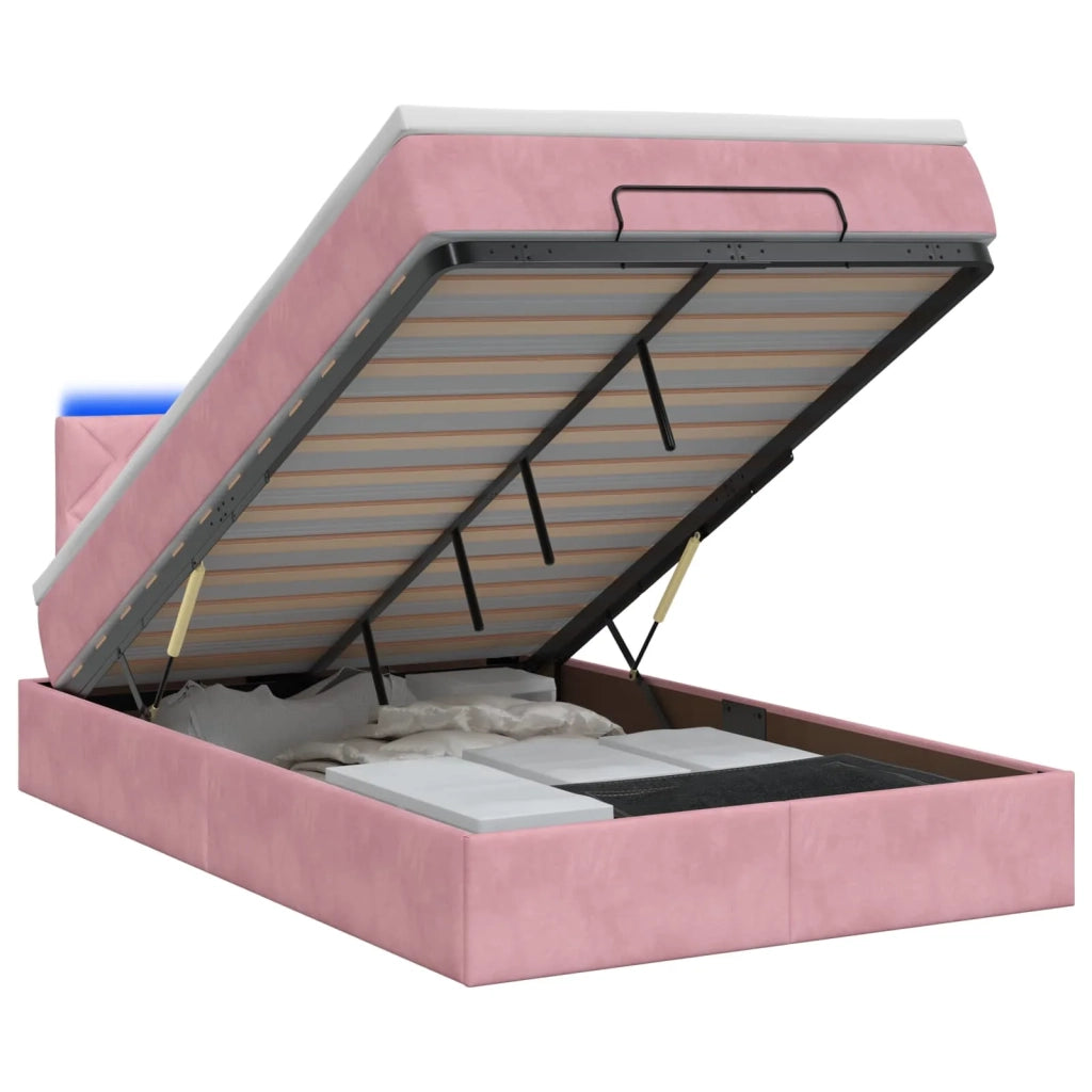 Letto Ottomano con Materasso e LED Rosa 120 x 190 cm Velluto 3457202
