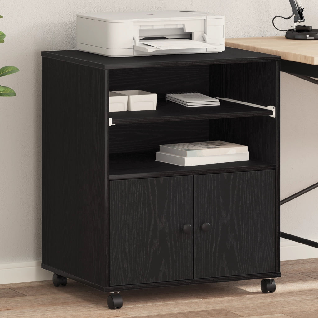 Supporto per stampante con ruote in rovere nero 60x48x74 cm