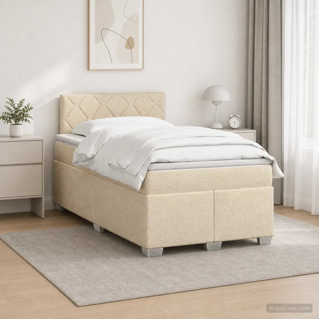 Letto con Box Spring, Materasso e LED Crema 120 x 190 cm 3451908