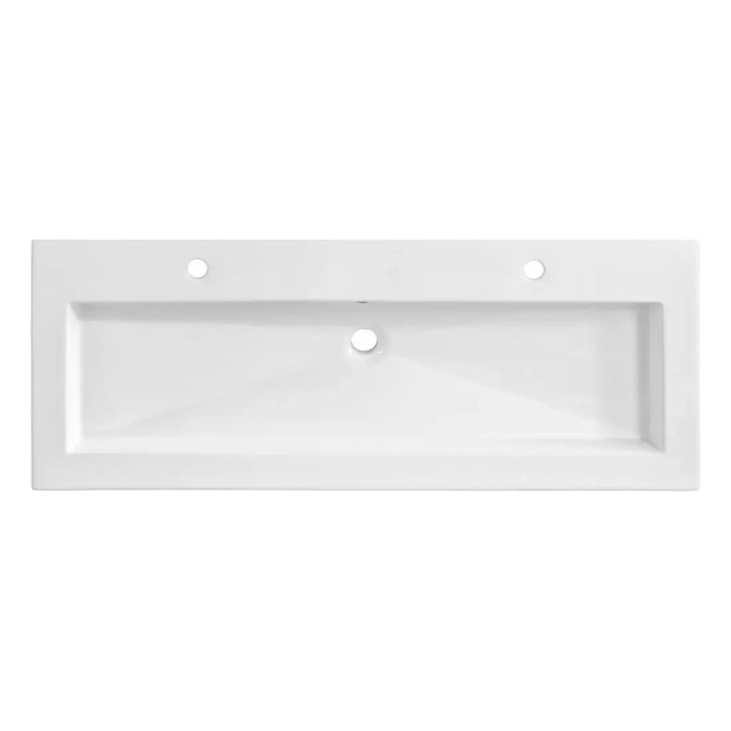 Lavabo da incasso ELIO 120 cm in ceramica bianca lucida con doppio rubinetto
