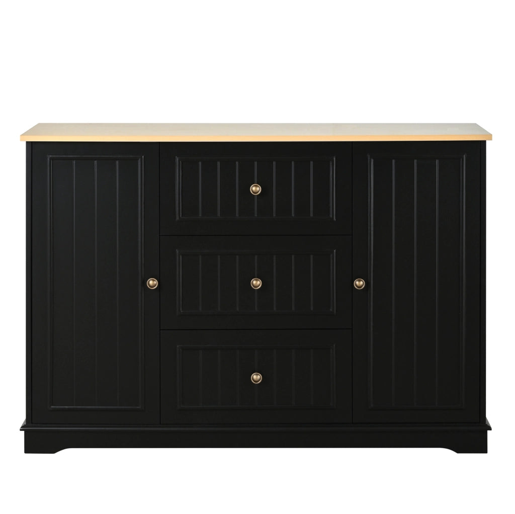 Madia 126x40x86 cm con 3 cassetti e ante; MDF nero
