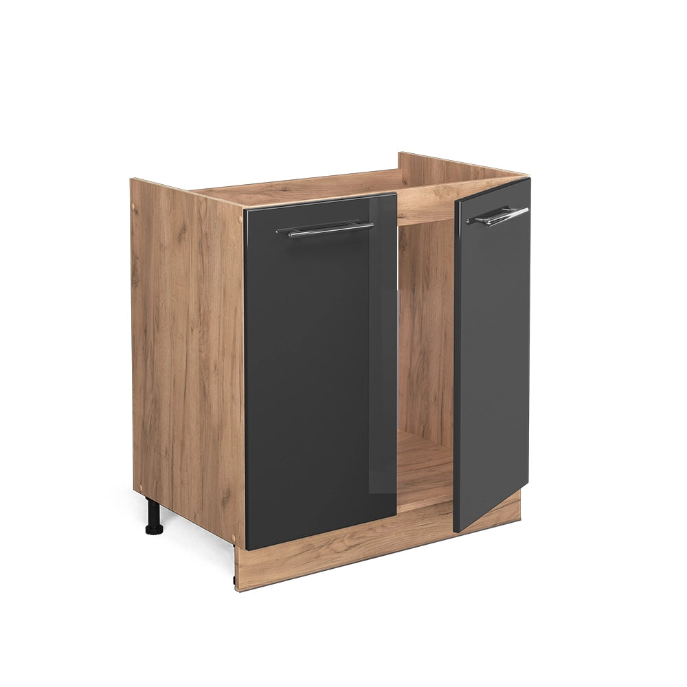 Mobile lavello cucina Fame-Line Antracite lucido/Rovere dorato 80 cm senza piano di lavoro Vicco
