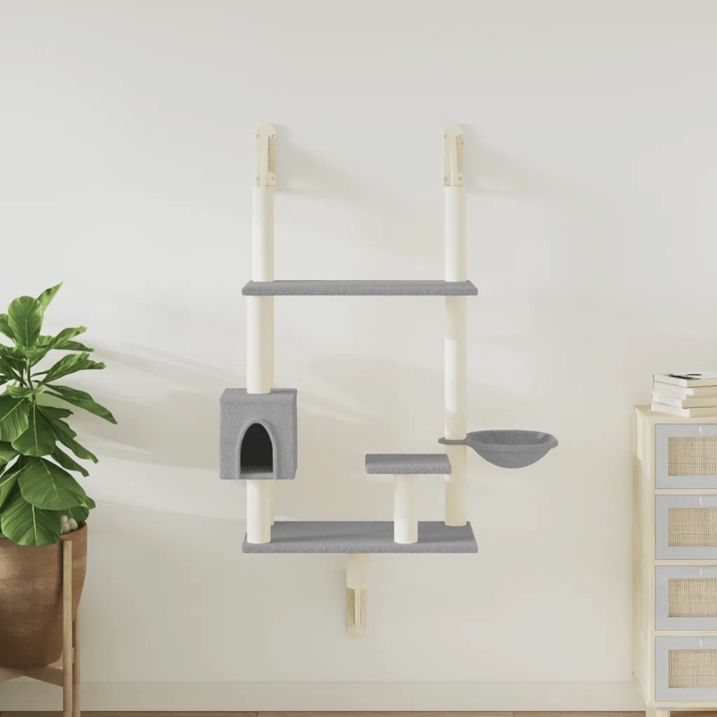 vidaXL Albero per Gatti con Tiragraffi a Parete Grigio Chiaro 153 cm