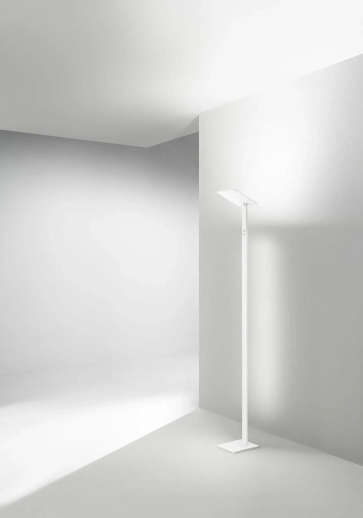 Piantana in metallo colore bianco Quadra Interruttore touch on/off, CCT e dimmer sullo stelo LED 24W + 10W CCT 3000K 4000K 6000K CRI?80 220-240V 50/60Hz 2160Lm + 900Lm
