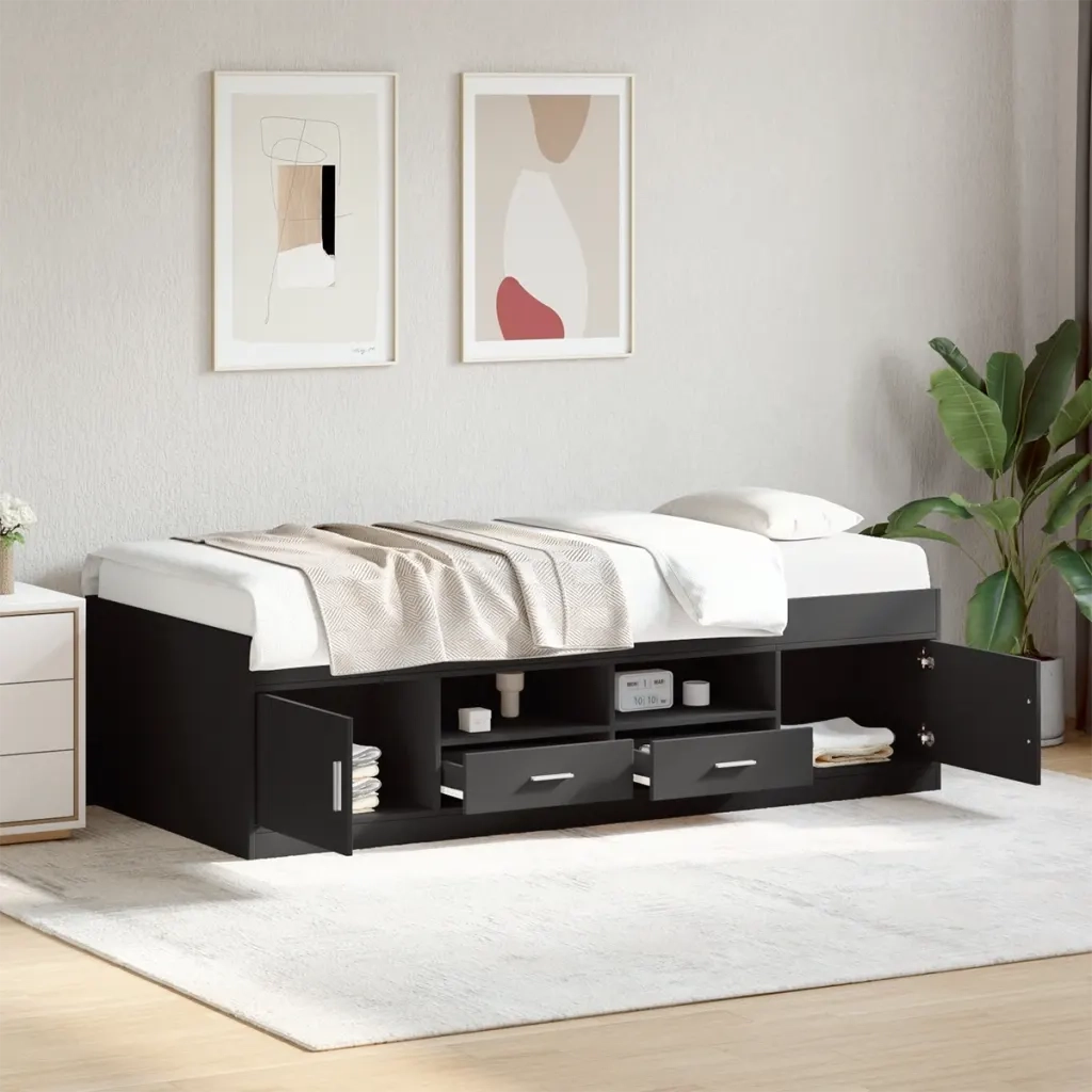 vidaXL Divano Letto con Cassetti senza Materasso Nero 100x200 cm
