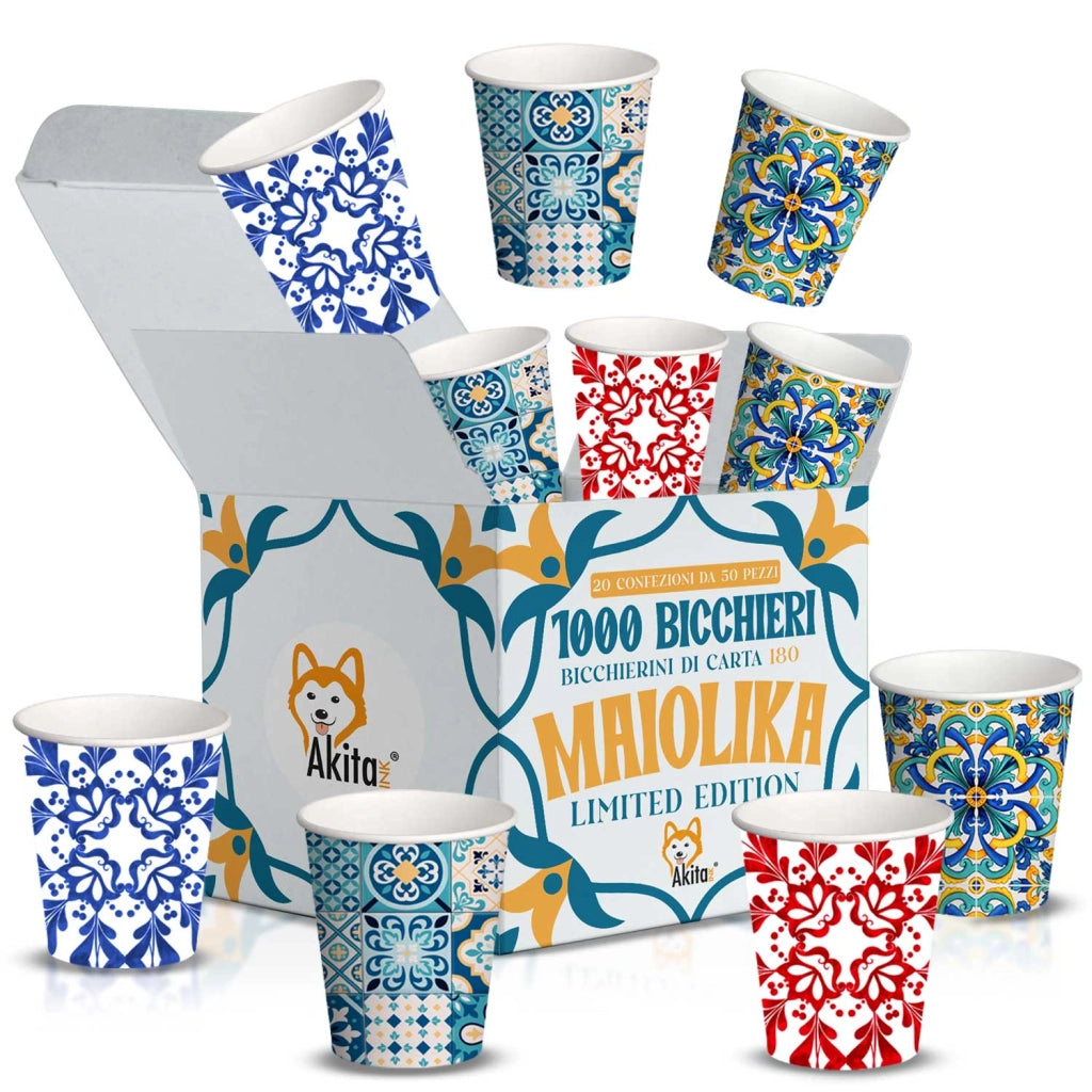 Akitaink Bicchieri Carta 180ml Biodegradabili Maiolica