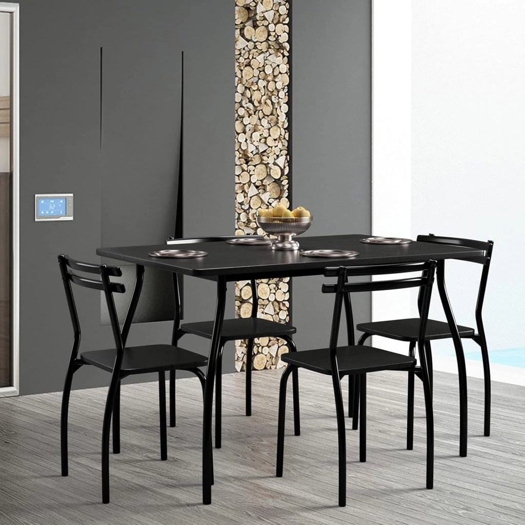 Set Tavolo da Pranzo e sedie in Legno e Metallo, Tavolo Rettangolare con 4 sedie, Nero (Stile 1)