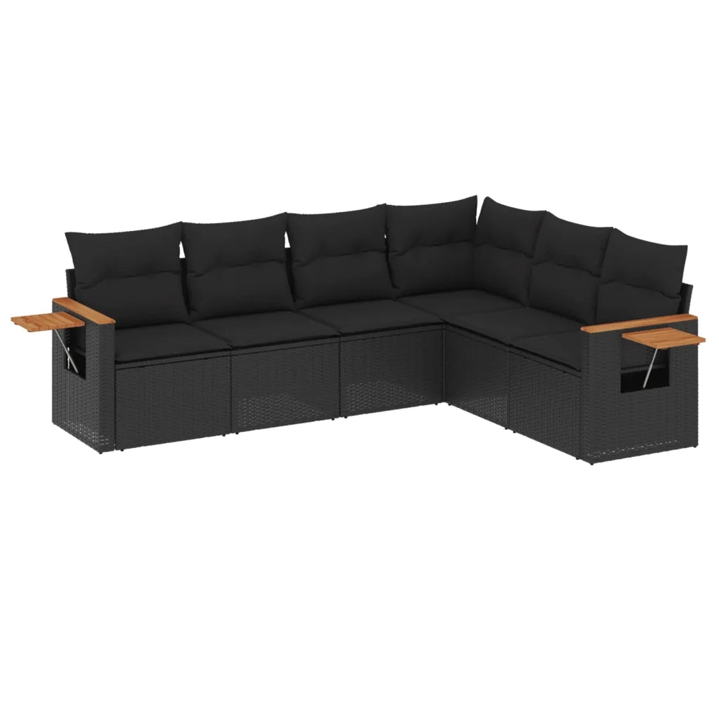 Set Divano da Giardino 6 pz con Cuscini Nero in Polyrattan 3226839