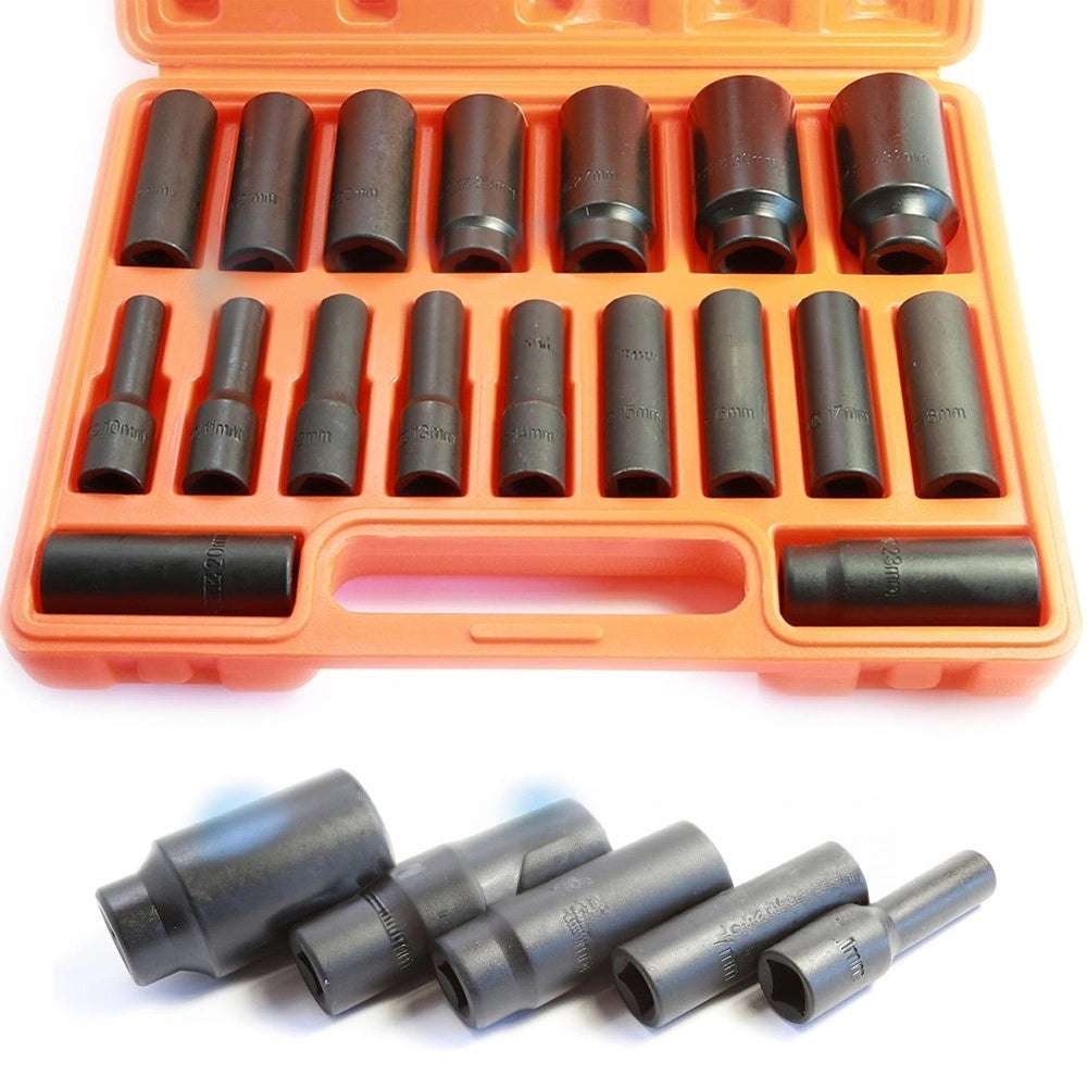 Trade Shop - Kit Set 18 Bussole 1/2" Esagonali Per Avvitatore Pistola Pneumatica Da 10 A 32mm -