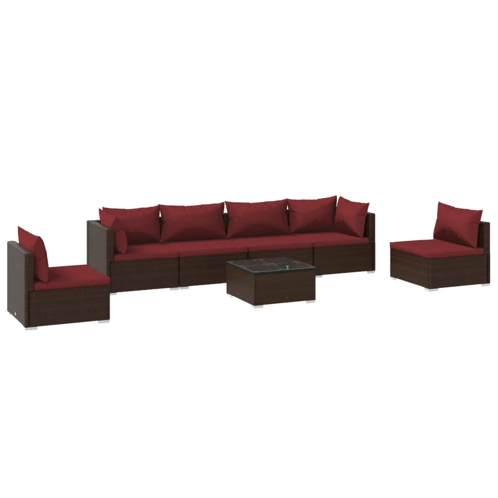 Set Divani da Giardino 7 pz con Cuscini in Polyrattan Marrone 3102219