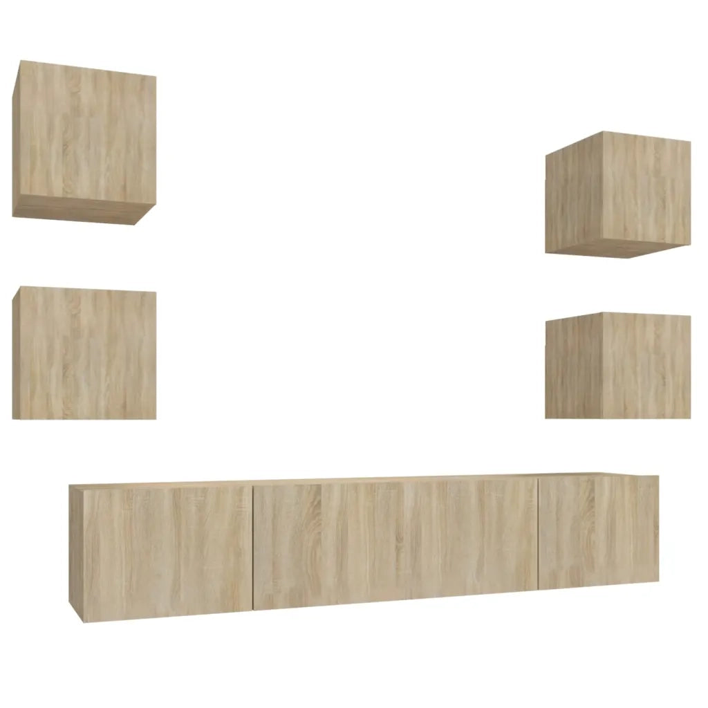 Set di Mobili Porta TV 6 pz-Set di 6 Credenza per TV Rovere Sonoma in Legno Multistrato 735767