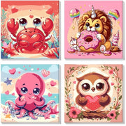 Set di pennelli per dipinti animali - 4 pezzi - set di tela - per adulti e principianti - 20 x 20 cm - decorazione da appendere - kit di pittura