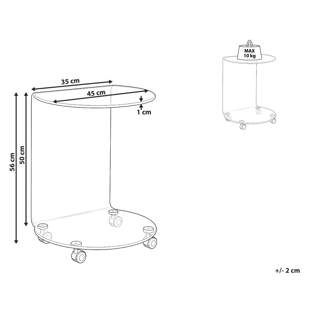 Tavolino trasparente in vetro temperato 57 x 45 cm con ruote Stile minimalista Soggiorno