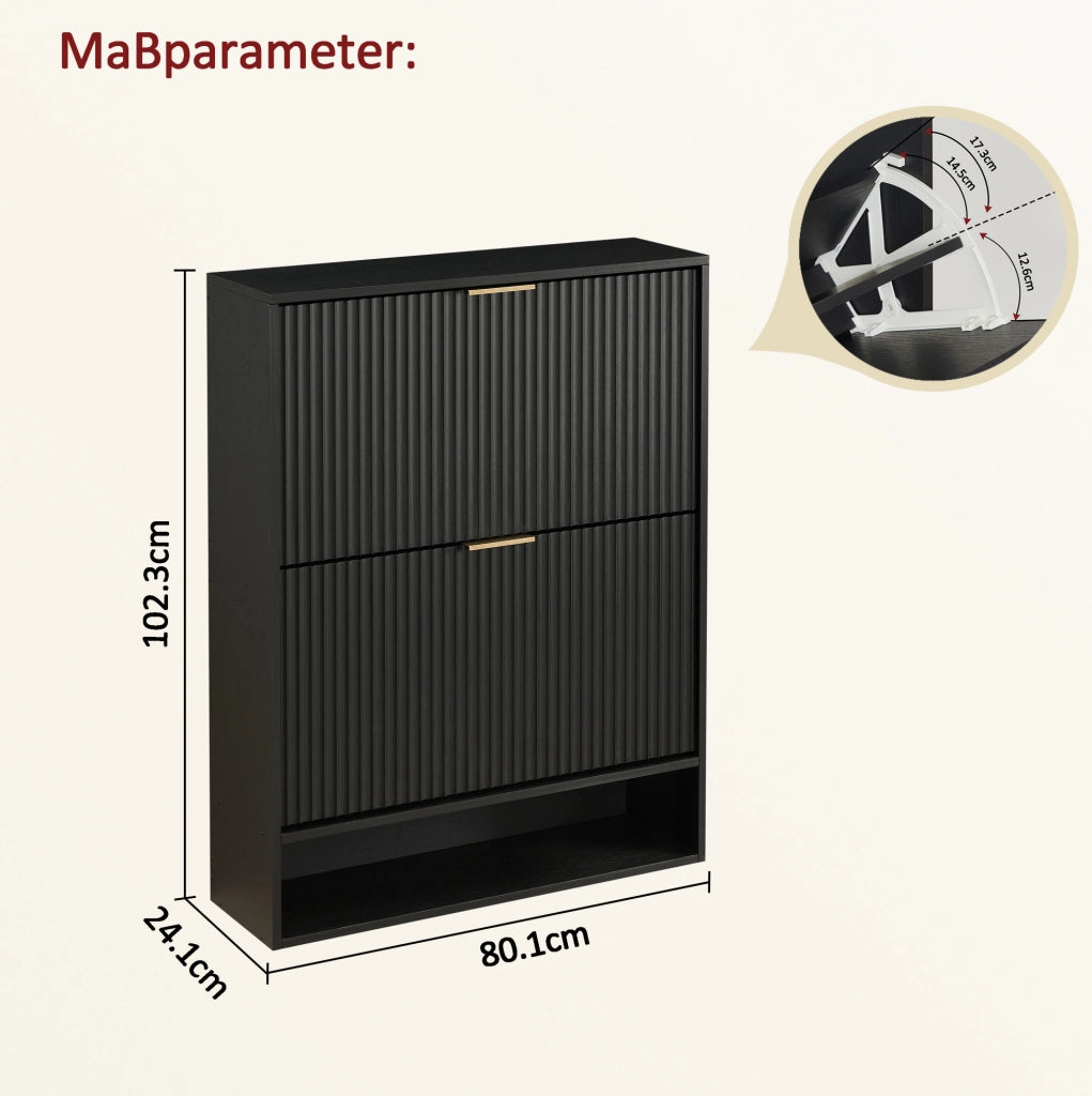 Scarpiera 80x24x102 cm in MDF nero con frontale scanalato， per ingresso