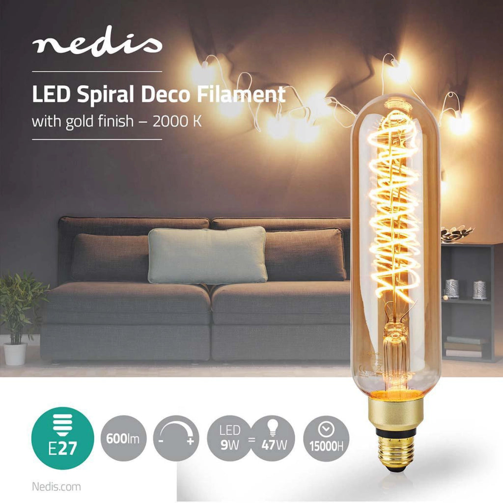 Lampadina a spirale LED E27 8,5W 600lm 2000K dimmerabile formato T65 Dorato Nedis