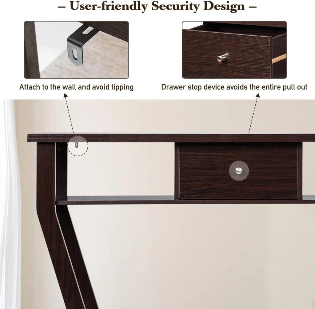Tavolo Consolle Legno, a 3 Ripiani, Stretto e Compatto, Cassetto con Manico, Console per Soggiorno, Salotto, Ingresso, Portata di 60 kg, 120x30x81cm, 3 Colori (Marrone)
