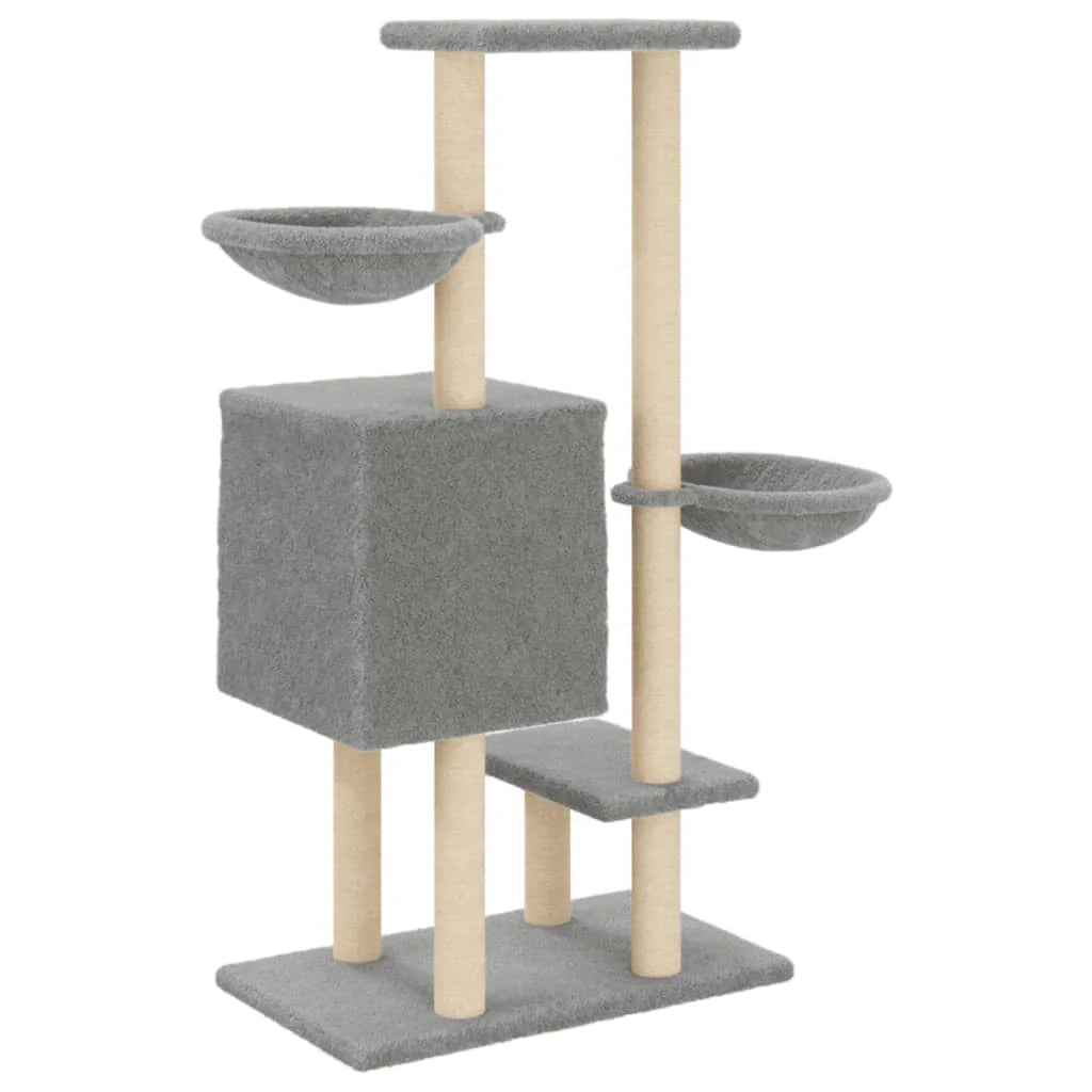 Tiragraffi per gatti torre per arrampicata giocattolo piattaforma per arrampicata con tiragraffi in sisal leggero 117 cm grigio 02_0022553