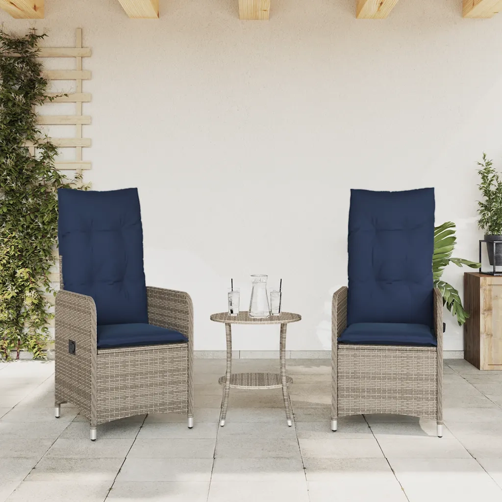 vidaXL Sedie da giardino reclinabili 2 pz con tavolo grigio in polyrattan
