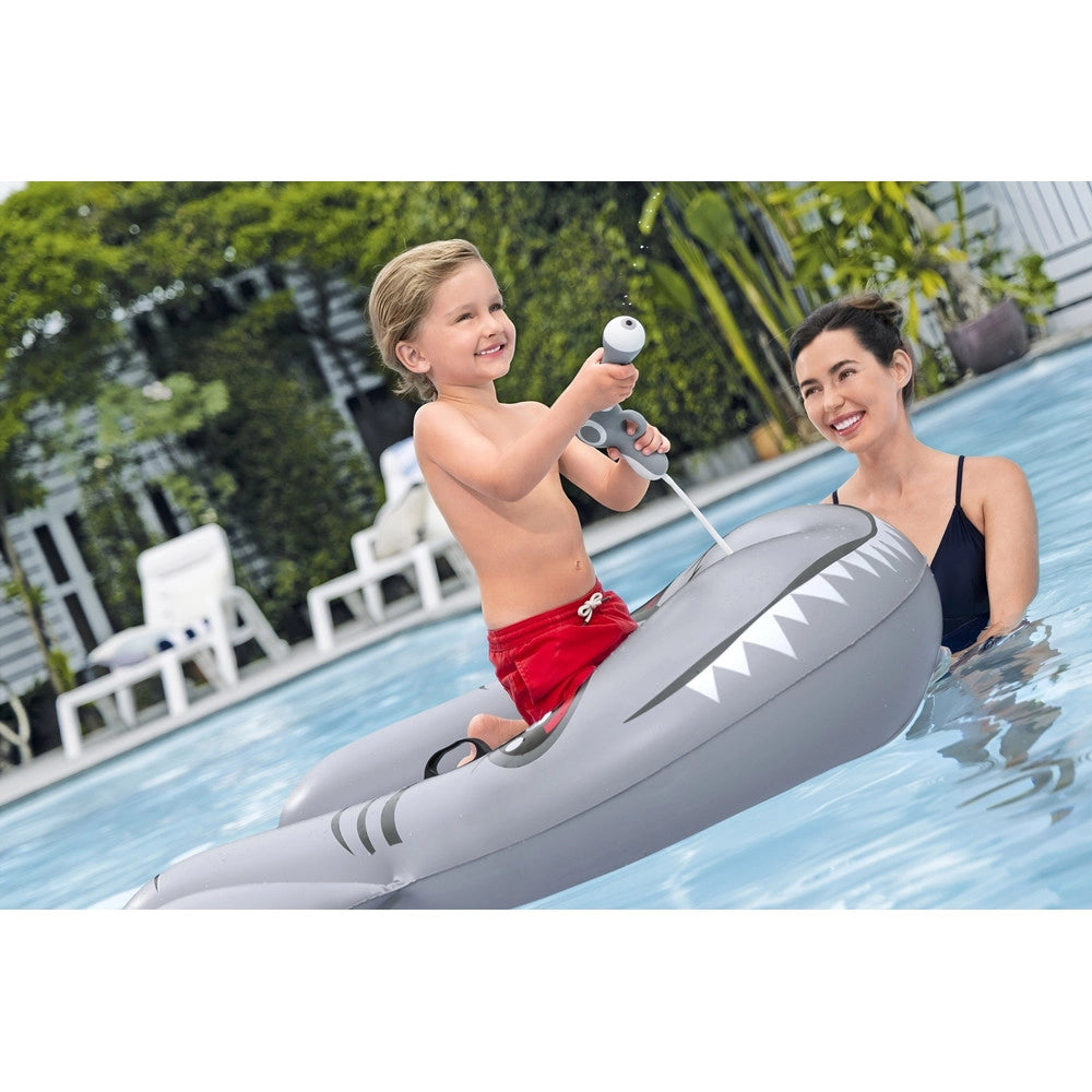 Trade Shop - Gonfiabile Squalo Tavola Da Nuoto 160x115cm Per Bambini Con Pistola Ad Acqua Maniglie 42073 -