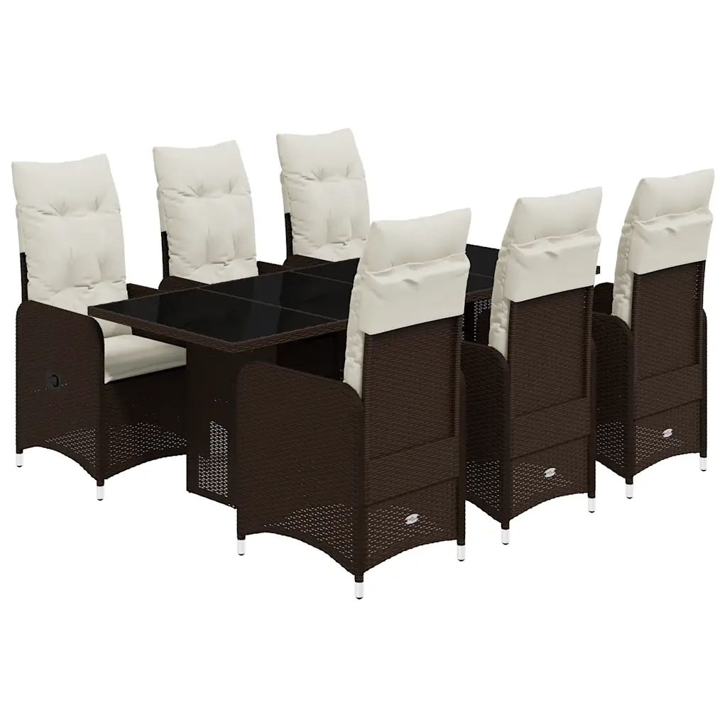 vidaXL Set Bistrò da Giardino 7 pz con Cuscini in Polyrattan Marrone