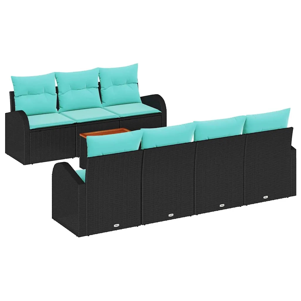Set Divano da Giardino 8 pcs Nero e Turchese polyrattan 3356212