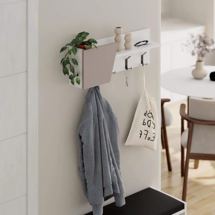 Mensola Appendiabiti da Parete Attaccapanni 74 cm Bianco e Beige Chiaro