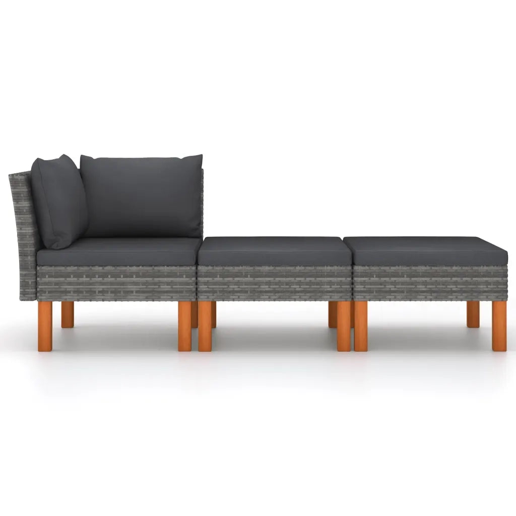 Set di Divani da Giardino 3 pz | Set Salotto da Giardino Polyrattan Massello di Eucalipto