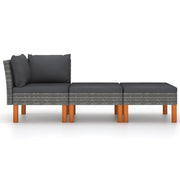 Set di Divani da Giardino 3 pz | Set Salotto da Giardino Polyrattan Massello di Eucalipto