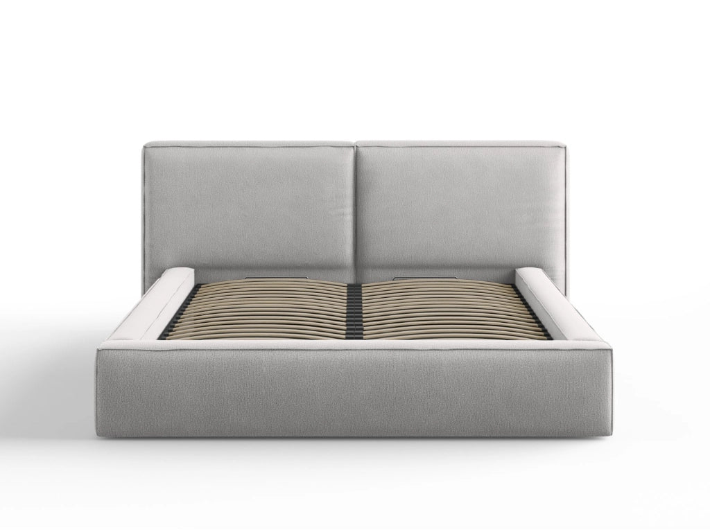 Cosmopolitan Design - Letto a cassettone con testiera doppia "Arendal" 160x200cm in tessuto strutturato grigio chiaro 