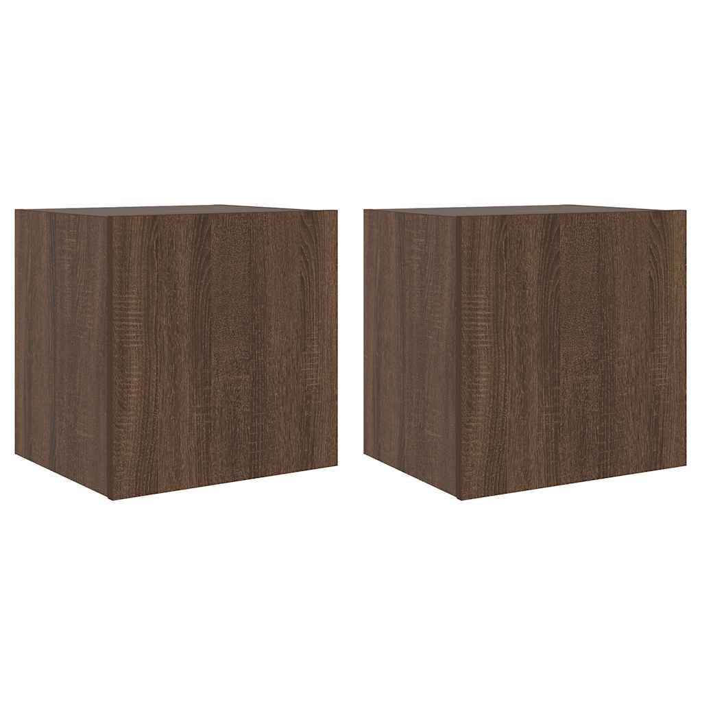 Mobili TV a Parete con Luci LED 2pz Rovere Marrone 40,5x35x40cmcod mxl 134181