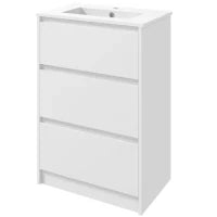 kleankin Mobiletto Bagno a 2 Cassetti in Truciolato con Lavabo in Ceramica Sintetica, 61x37x88 cm, Bianco