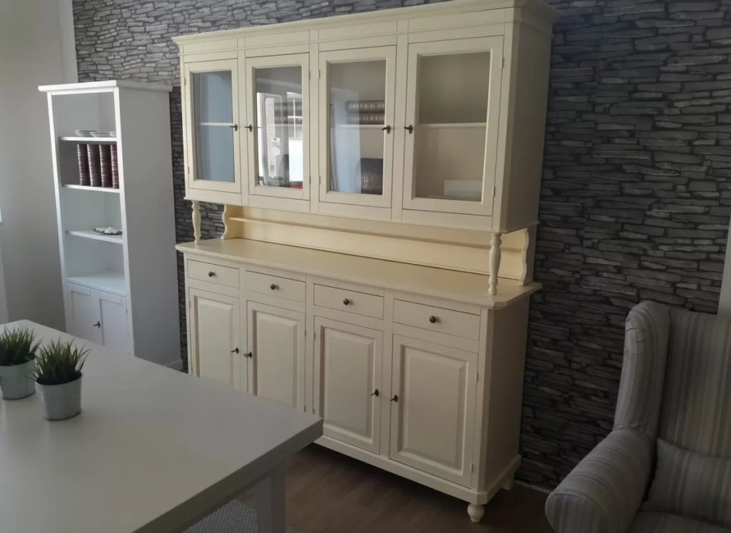 Cristalliera arte povera 4 porte legno shabby avorio 196x43x208h (736) - Mobili 2G