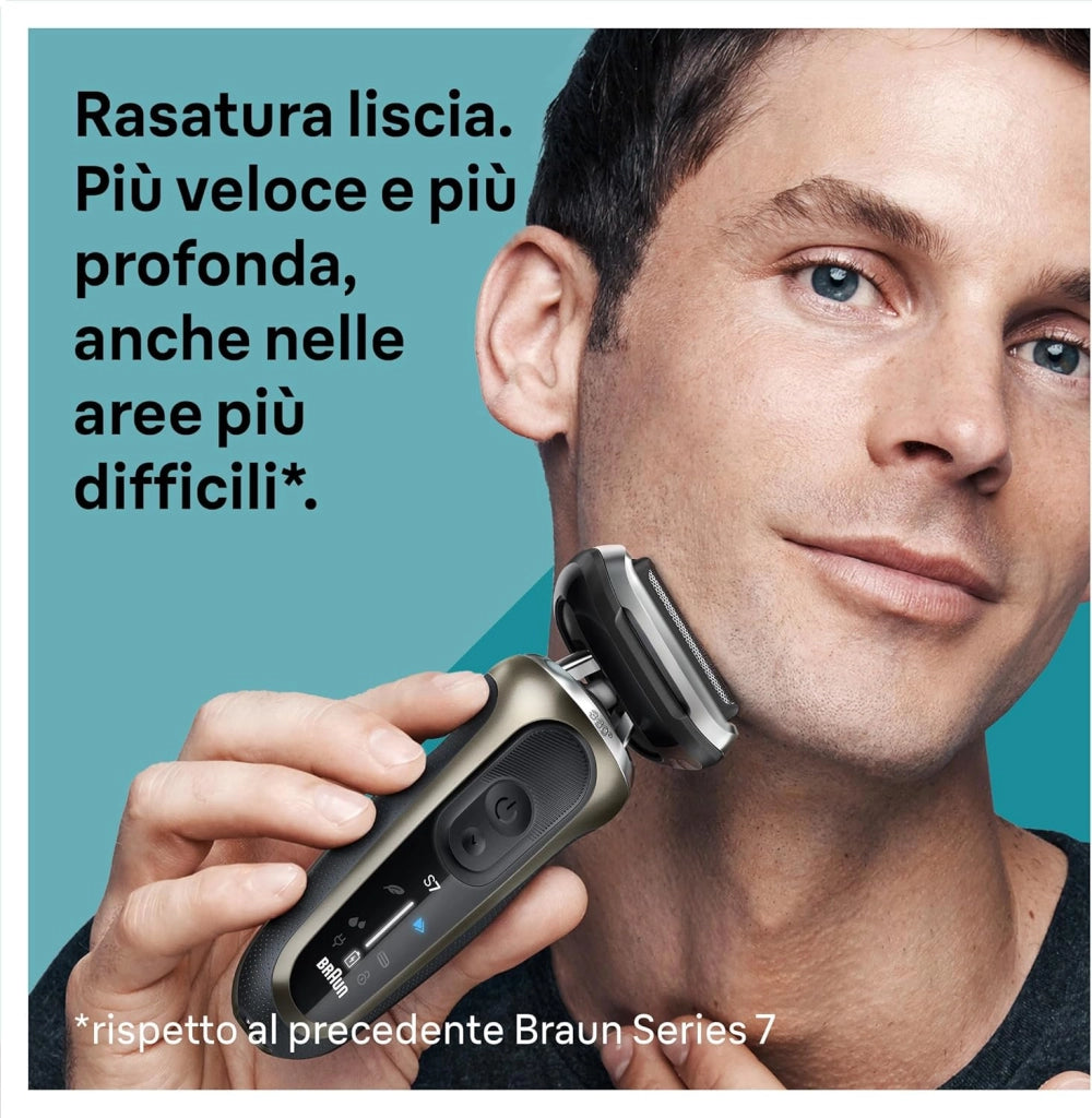 Braun Serie 7 Rasoio Elettrico Barba, Wet&Dry, Regolabarba Uomo, Rasoio Barba, 60 Min di Utilizzo, Stazione Smartcare 4in1, +2 Accessori, Senza Fili,100% Impermeabile, Regolabarba Braun 72-C7650cc Oro