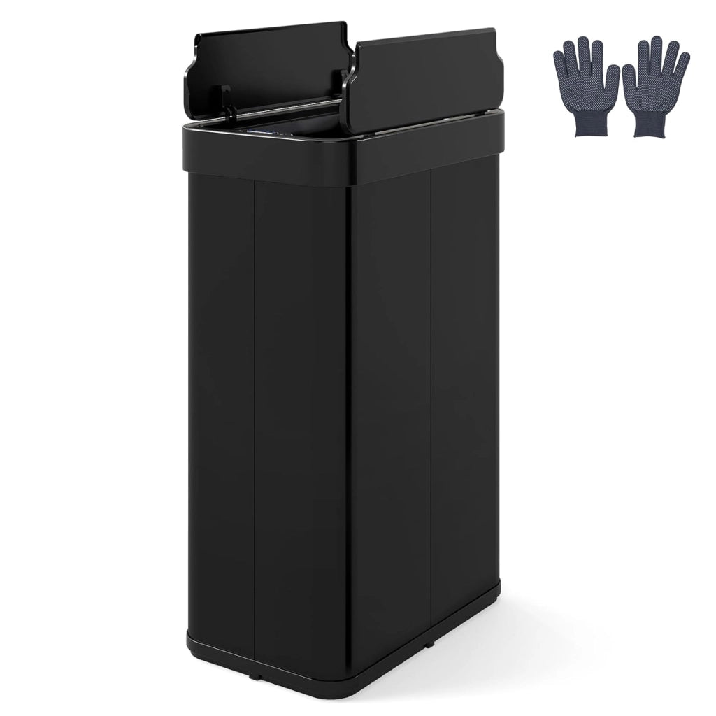60L Cestino per Rifiuti con Coperchi a Ali, Pattumiera in Acciaio Inox Spazzolato con Sensore di Movimento a Infrarossi, Bidone Automatico per Camera da Letto, Bagno e Cucina (Nero)
