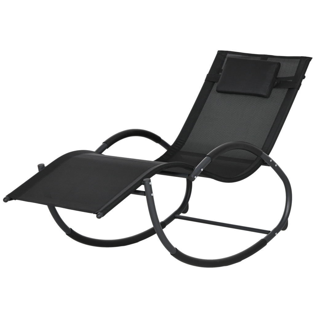 Sedia Sdraio a Dondolo Zero-Gravity da Esterno Impermeabile con Poggiatesta, 155x61x88 cm, Nero