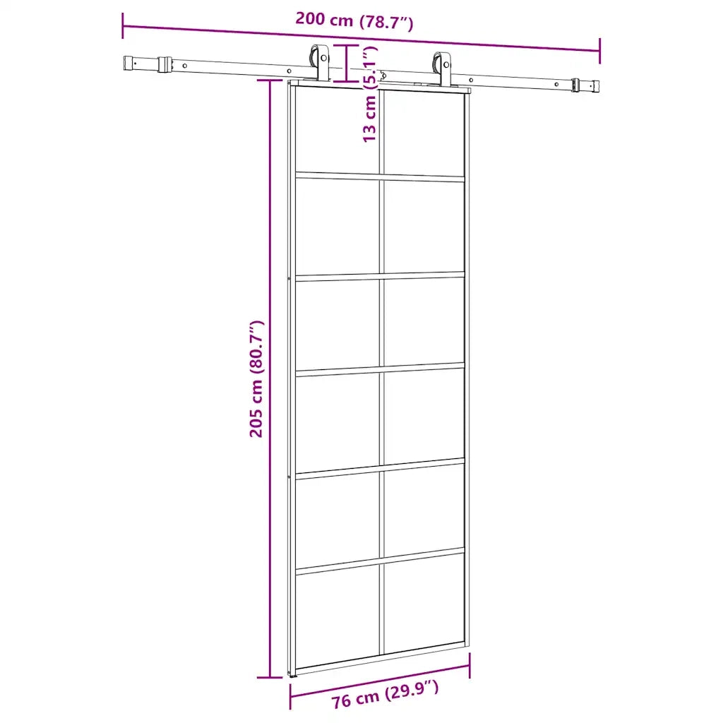 Porta Scorrevole con Ferramenta Nera 76x205 cm in Vetro ESG 3375850