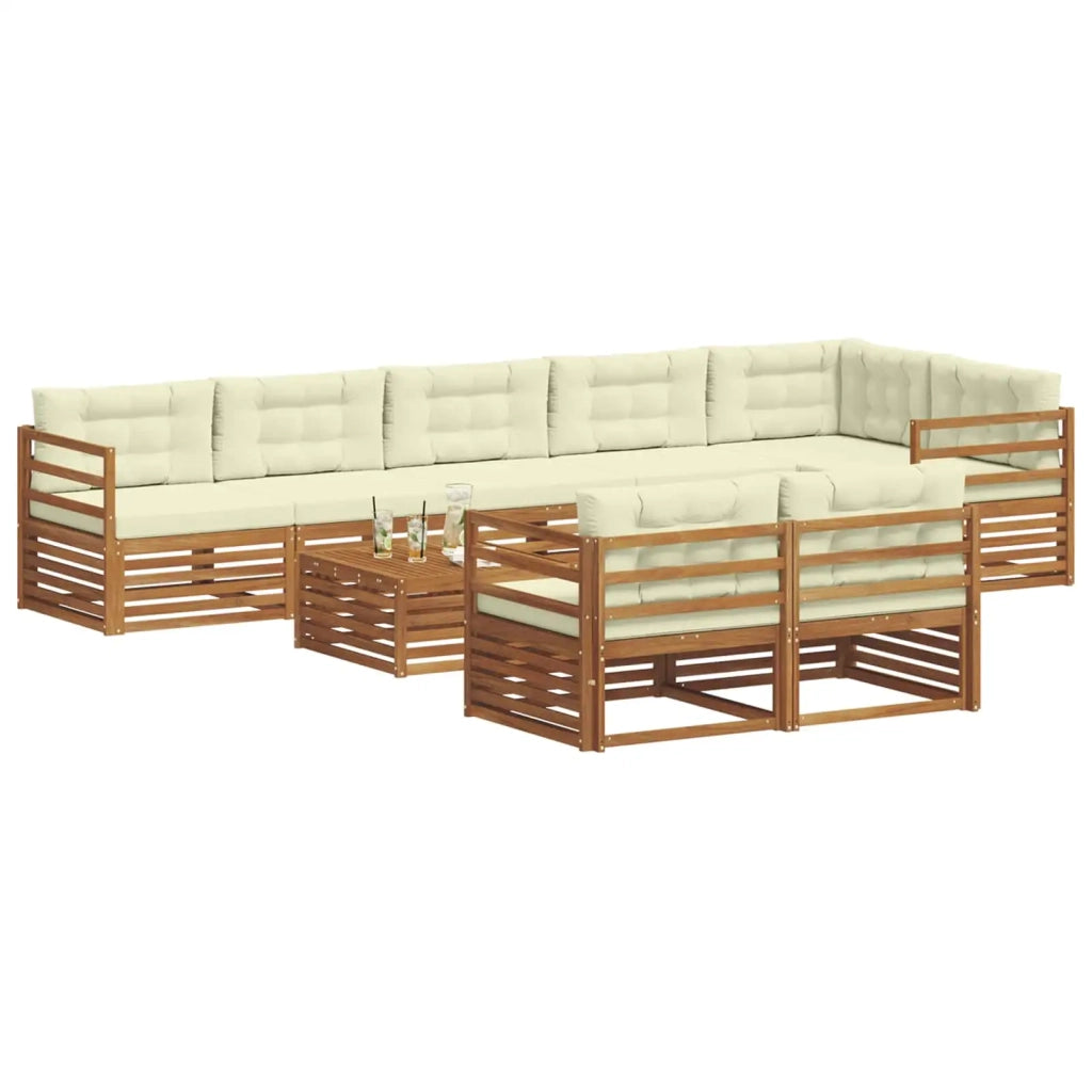 Set di divani da esterno con cuscino 9 pcs Naturale e Crema