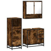 Set Mobili da Bagno | Armadio da bagno 3 pz Rovere Fumo in Legno Multistrato