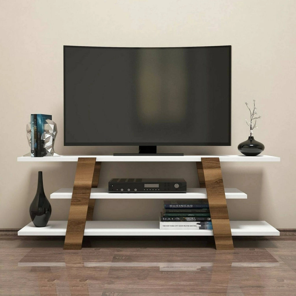 Mobile porta TV Bellagio, Credenza da soggiorno, Armadio basso per TV, Base parete attrezzata, 120x34h42 cm, Noce e Bianco
