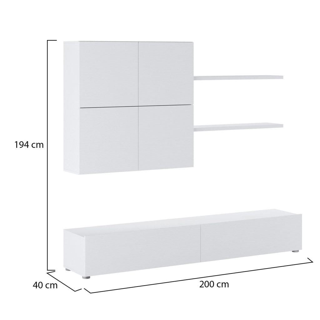 Mobile Soggiorno Bagnaria, Parete Attrezzata Modulabile, Bianco