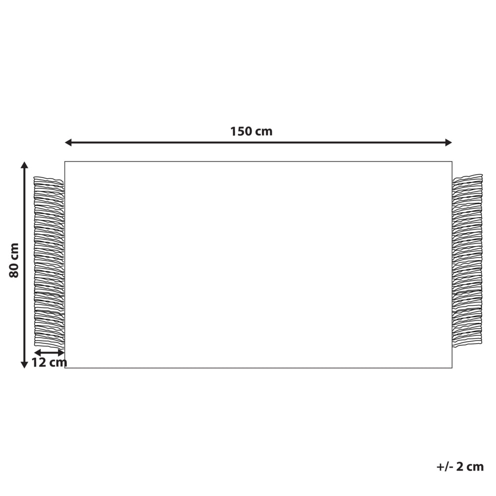 Tappeto in lana bianco sporco nero 80 x 150 cm fatto a mano con nappe moderne
