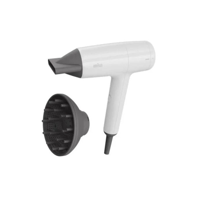 Braun asciugacapelli BRHD155E 1800W, diffusore e concentratore, 2 velocita', aria fredda, bianco e nero