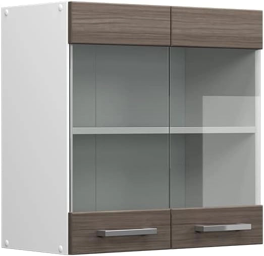 Pensile universale R-Line, Calcestruzzo, 80 cm con ante in vetro, per la conservazione di oggetti domestici e di uso quotidiano