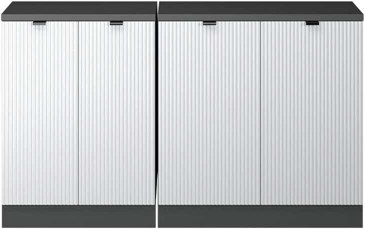 Set di mobili sottotetto Rion, Ondulazione bianca, 140 cm Set di 2 carcasse armadio profondità 60 cm, adatto per il salvaspazio sotto tetti spioventi