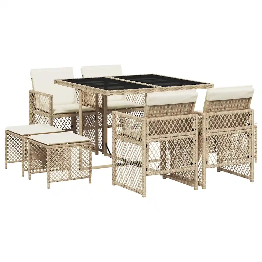vidaXL Set da Pranzo da Giardino 9 pz con Cuscini Beige in Polyrattan
